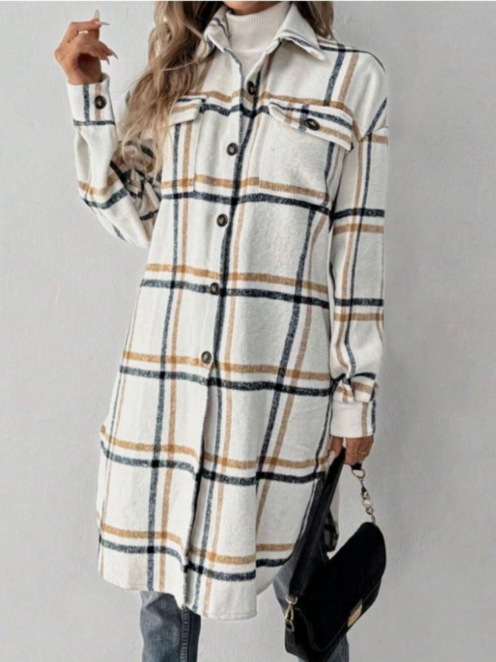 Women's Button-Up Plaid Long Sleeve Fall Flannel Shirt Jacket Shacket NWOT